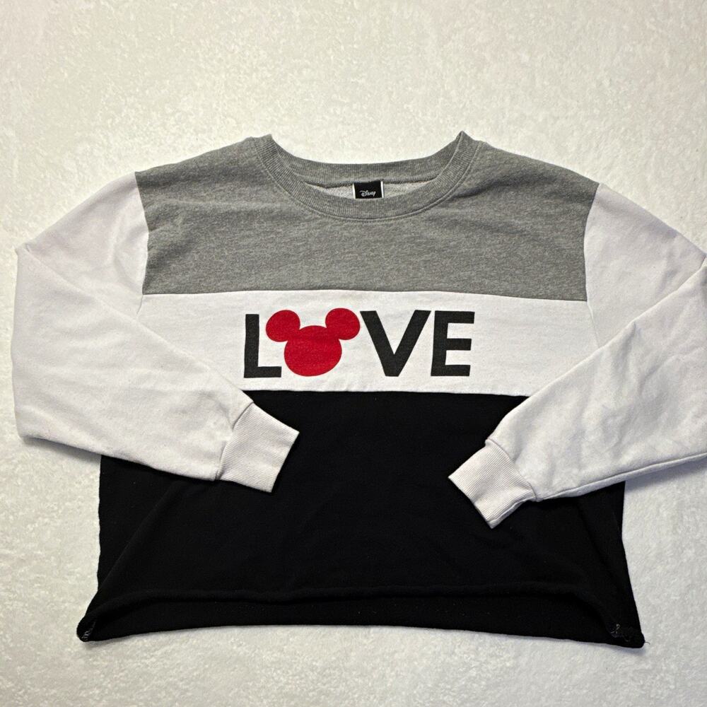 Disney Men's Gray White Black Colorblock Fleece Mickey Graphic Sweatshirt 2XL